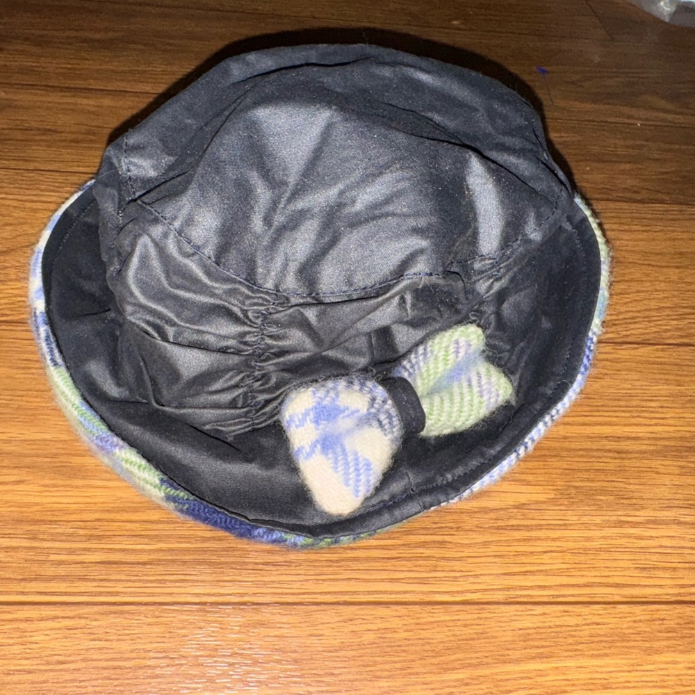 Vintage Tweedmill Wool Bucket Hat Blue Green Plaid with bow